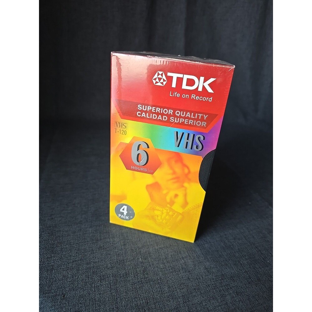 TDK Superior Quality 6 Hours VHS T-120 EP Blank Videocassette Tapes 4 Pack